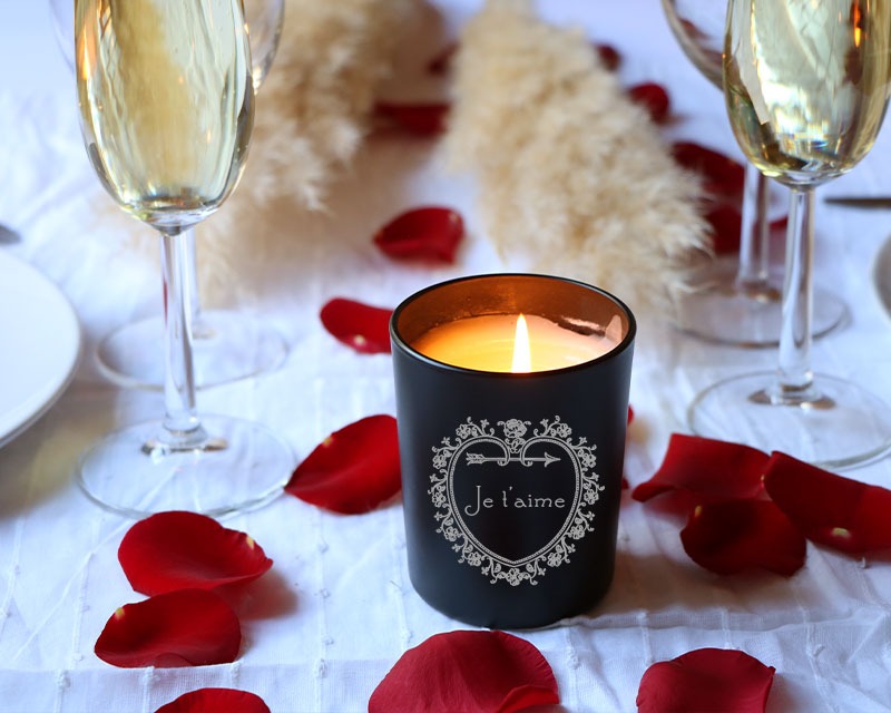 Bougie noire personnalisée je t'aime