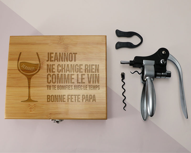 Coffret sommelier tire-bouchon gravé