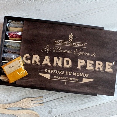 coffret 36 épices personnalisé les bonnes épices de grand-père