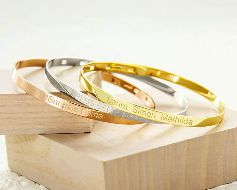 Bracelet trio de joncs Personnalisable - Plaqué or, argent et argent rosé