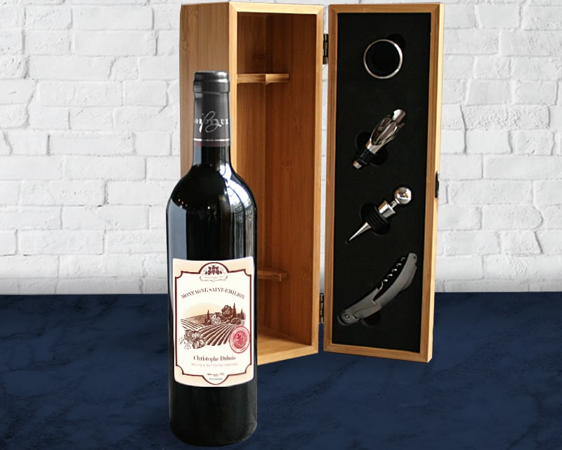 Coffret sommelier et sa bouteille de vin personnalisable