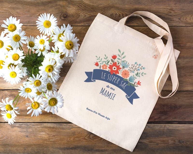 tote bag personnalisé Mamie fleurie