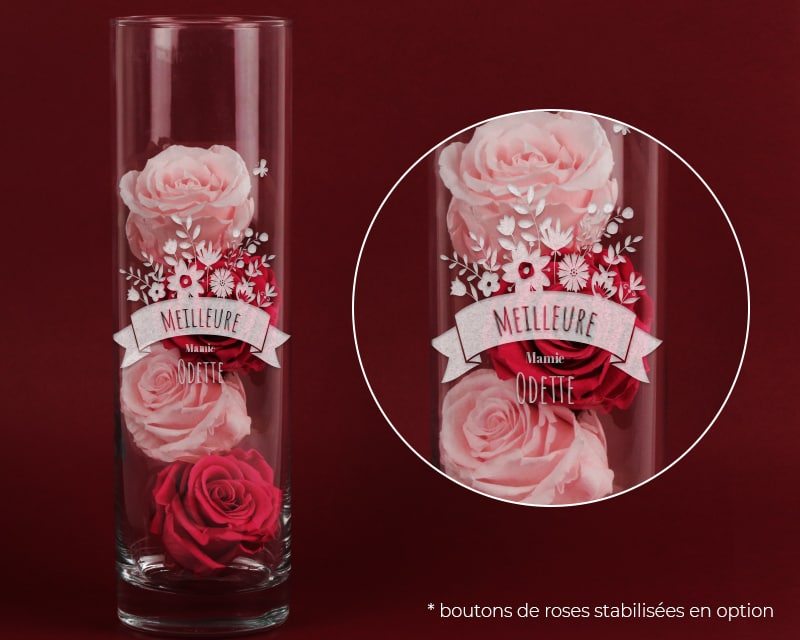 Cadeau Fête des grands-mères : le vase personnalisable avec ses roses éternelles