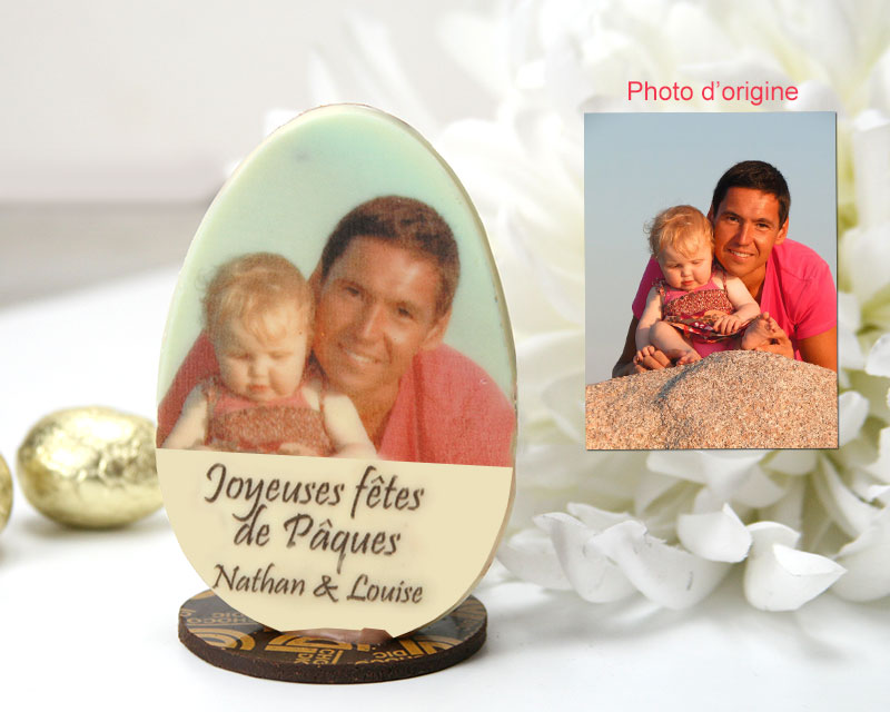 Demi-oeuf de Pâques personnalisable avec la photo et le message de votre choix