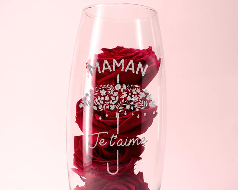 Vase ovale gravé et ses roses éternelles