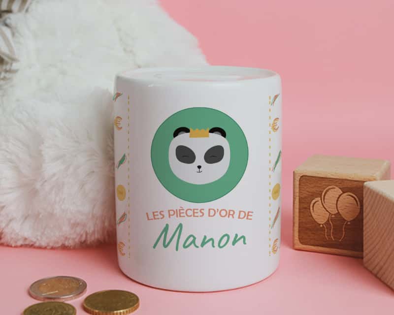 Tirelire personnalisée Les pièces d'or de Manon à offrir pour un baptême