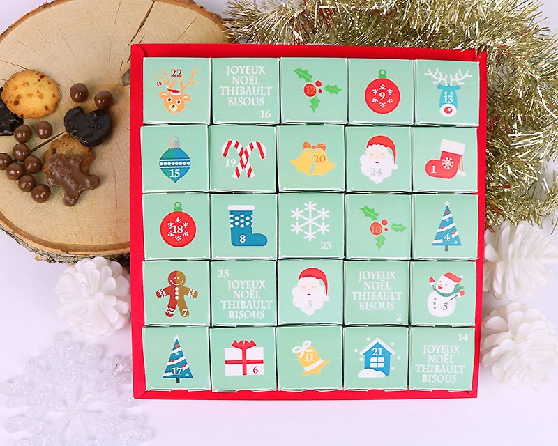 Calendrier de l'avent rempli de chocolats de Noël