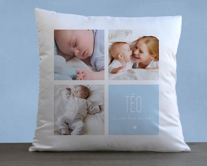 Remerciements pour un cadeau de naissance : coussin photo