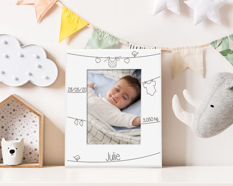 Cadre photo personnalisé avec les infos de naissance, parfait pour un cadeau de naissance