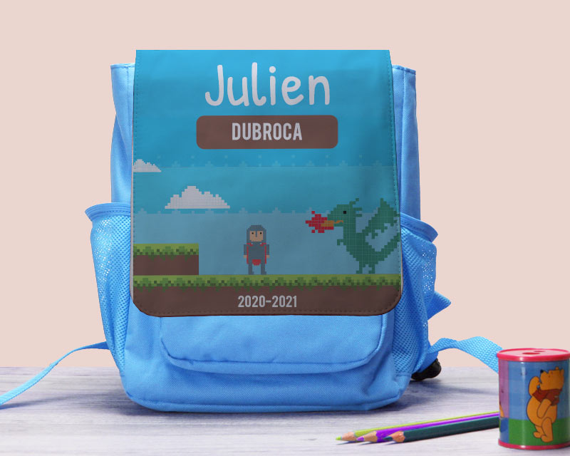 Sac à dos bleu jeux vidéo rétro