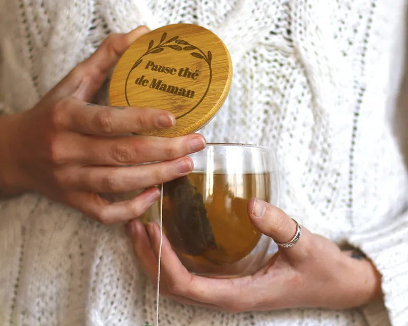 Tasse à thé en verre transparent et personnalisée Pause thé de Maman
