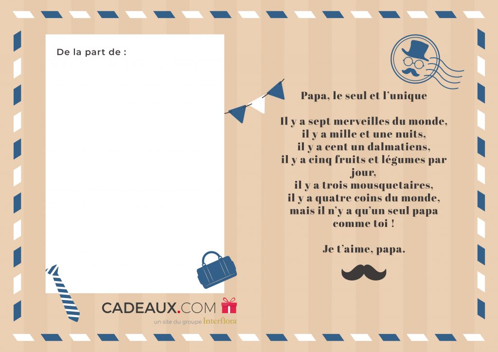 Carte Fête des pères à imprimer : mon papa unique