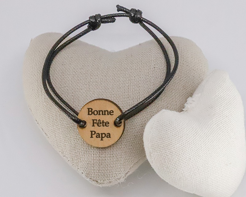 Bracelet personnalisé médaille ronde en bois