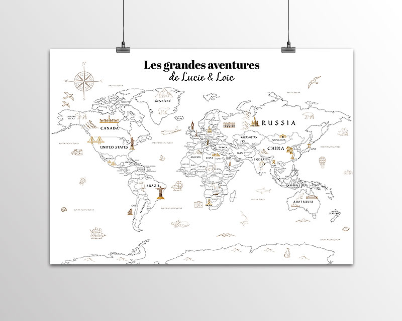 Carte du monde à colorier personnalisée