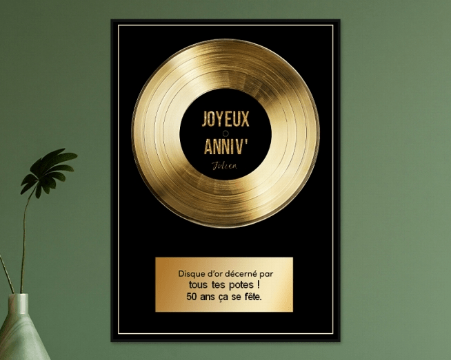 Disque d'or personnalisé pour anniversaire 50 ans