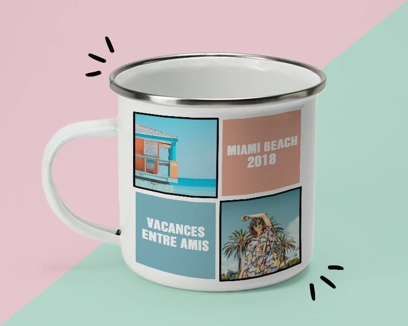 Mug en émail personnalisé photos de vacances