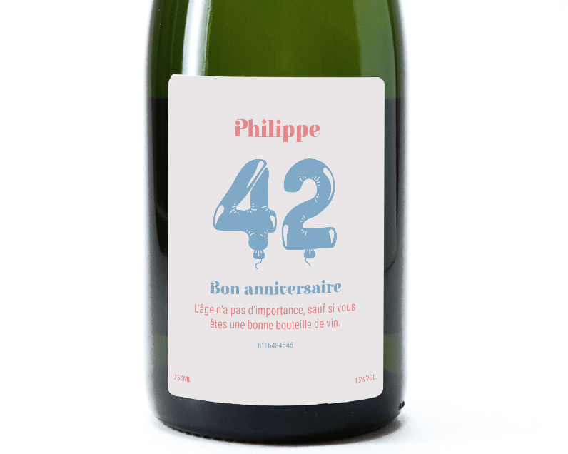Champagne personnalisé 42 ans bon anniversaire