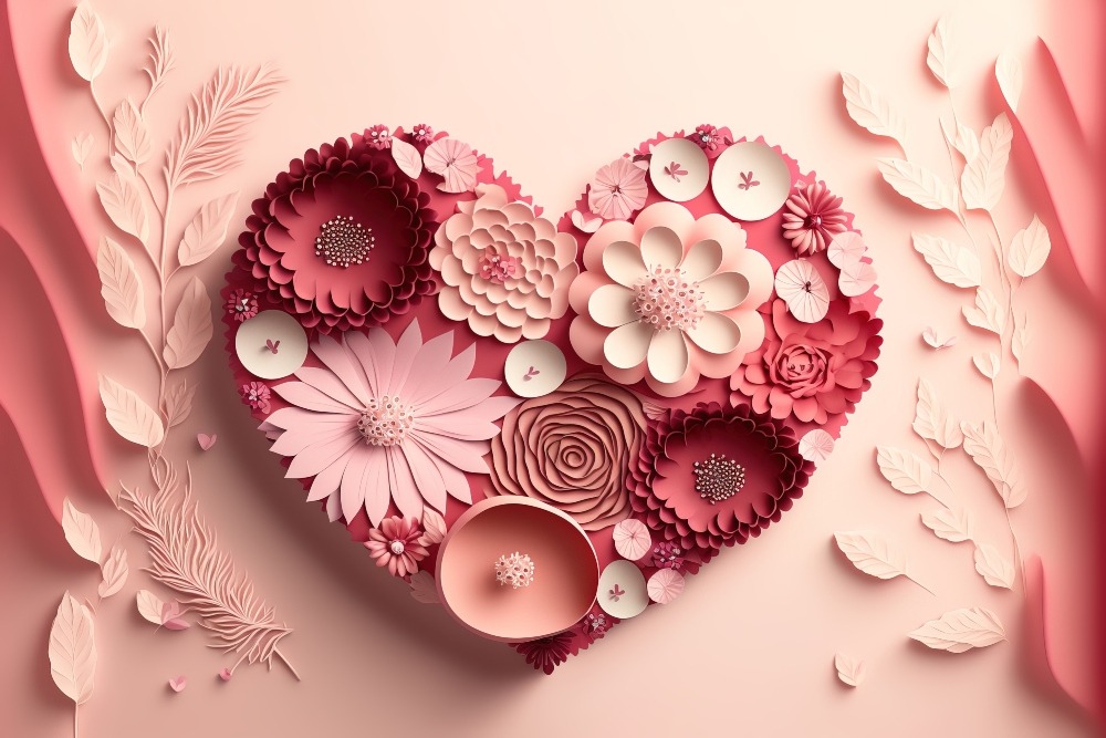 Carte de Saint-Valentin en forme de coeur contenant des fleurs