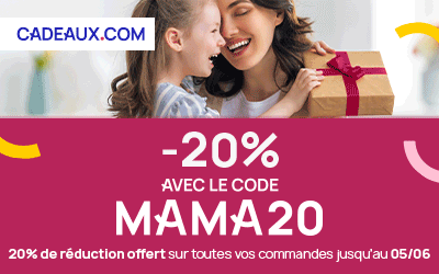 Bannière GIF Cadeaux.com -20% offert avec le code MAMA20 pour la Fête des mères