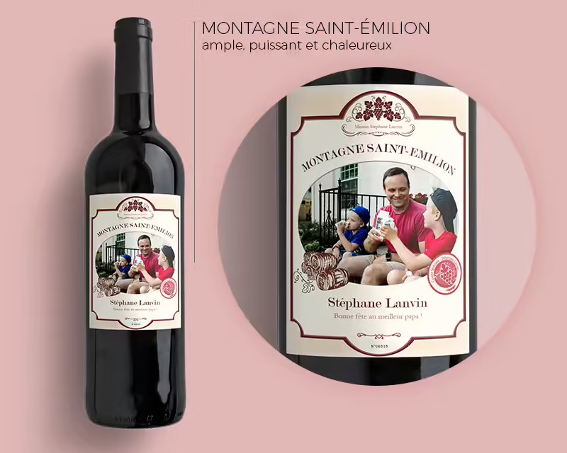 Bouteille de vin Bordeaux personnalisée avec une photo