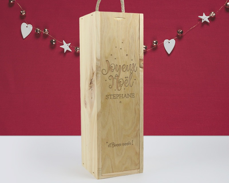 Cadeau de Noël : caisse à vin gravée Joyeux Noël