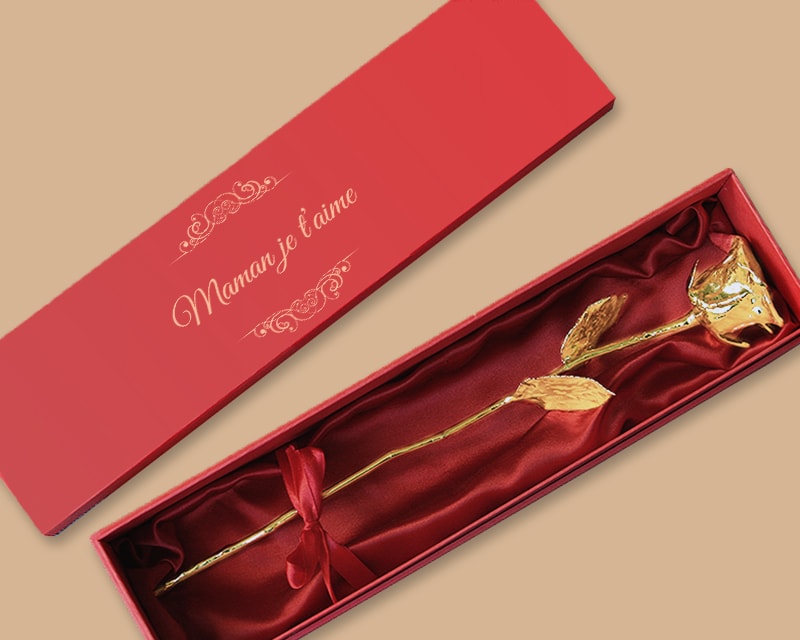 Cadeau de Noël : Grande rose en or (36 cm) 24 carats dans son écrin en velours personnalisé