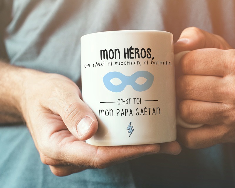 Cadeaux pas chers Fête des pères : Mug personnalisé mon héros c'est toi mon papa
