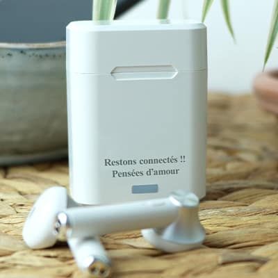 Écouteurs sans fils avec boîtier de recharge personnalisable
