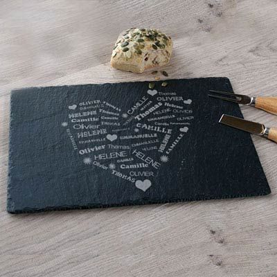 Plateau Ardoise Gravé Coeur Famille