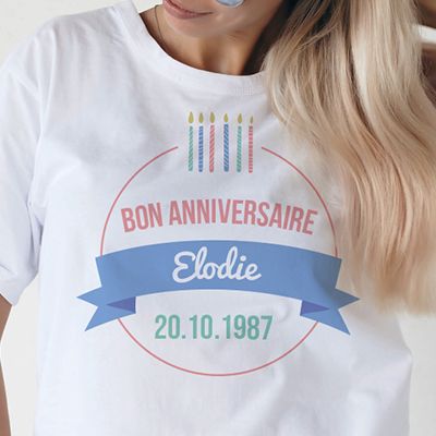T-shirt blanc Femme Personnalisable - Collection bougies d'anniversaire