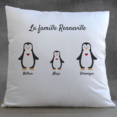 Coussin personnalisé - Famille Pingouin