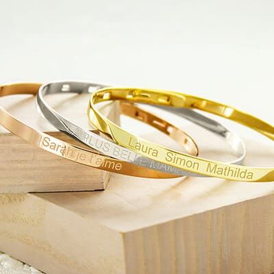 Trio de bracelets joncs personnalisés - Plaqué or, argent et argent rosé