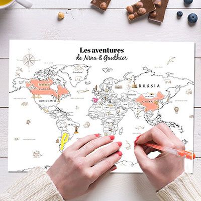 Carte du monde à colorier personnalisée