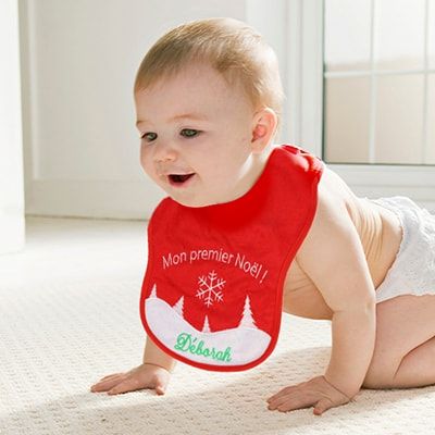Bavoir personnalisé et brodé pour bébé - Premier Noël 