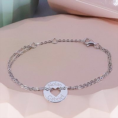Bracelet coeur et double chaîne en Argent véritable