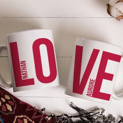 Lot de 2 mugs personnalisés - Love