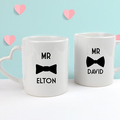 Lot de 2 mugs coeurs personnalisés - Mr & Mr