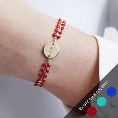 Bracelet Chaine épis émaillé plaqué or Personnalisable - Bleu, turquoise ou rouge