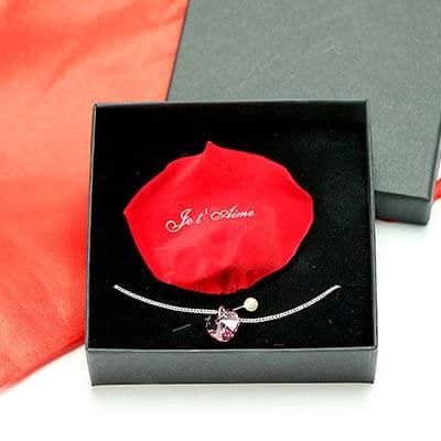 Collier coeur de cristal rose Swarovski® en argent 925 et son pétale éternel