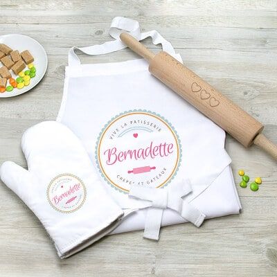 Kit pâtisserie - Rouleau à pâtisserie, gant de cuisine et tablier personnalisables