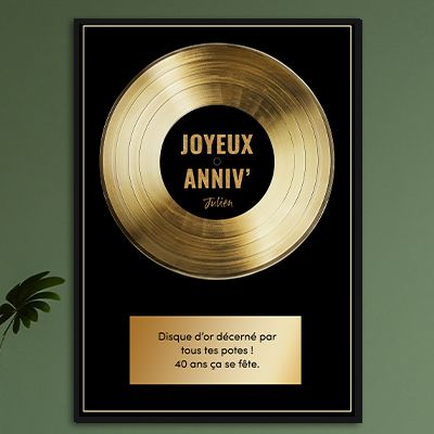 Disque d’or personnalisé dans son cadre en bois