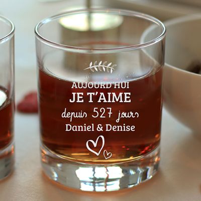 Verre à whisky personnalisé - Aujourd'hui je t'aime depuis... jours