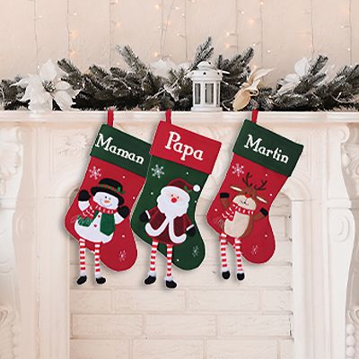 Chaussette de Noël brodée - Père Noël, Renne ou Bonhomme avec jambes