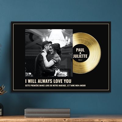 Disque d’or personnalisé avec photo dans son cadre en bois