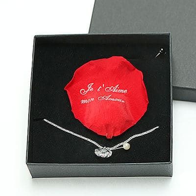Collier coeur de cristal étincelant Swarovski® en argent 925 et son pétale éternel