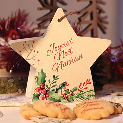 Marque place personnalisable et biscuits - Etoile de Noël