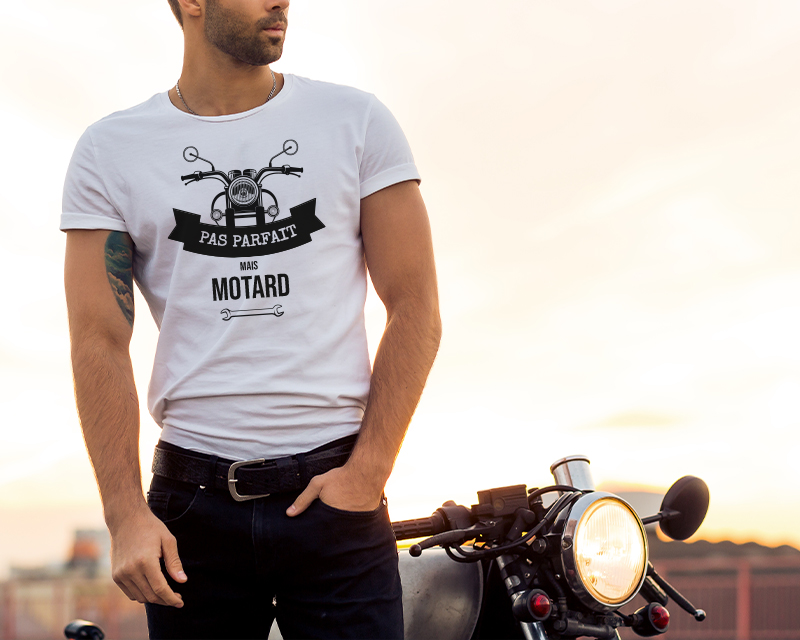 T-shirt blanc homme personnalisable - Motard