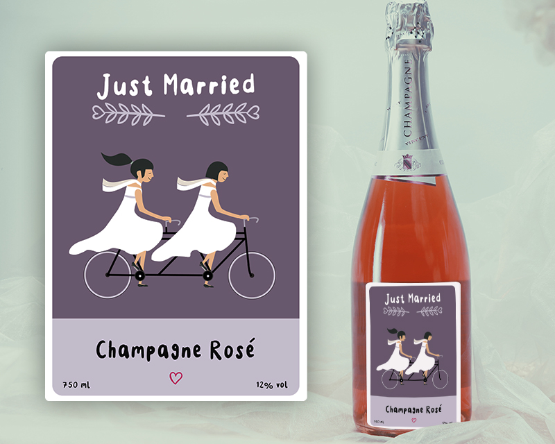 Champagne rosé Just Married et Lot de 2 Flûtes à Champagne Personnalisables Prénom