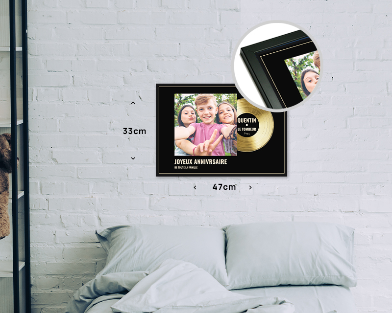 Disque d’or personnalisé avec photo dans son cadre en bois