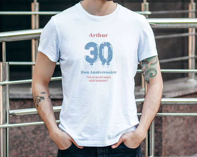 T-shirt Blanc Homme Personnalisable - Collection ballons d'anniversaire